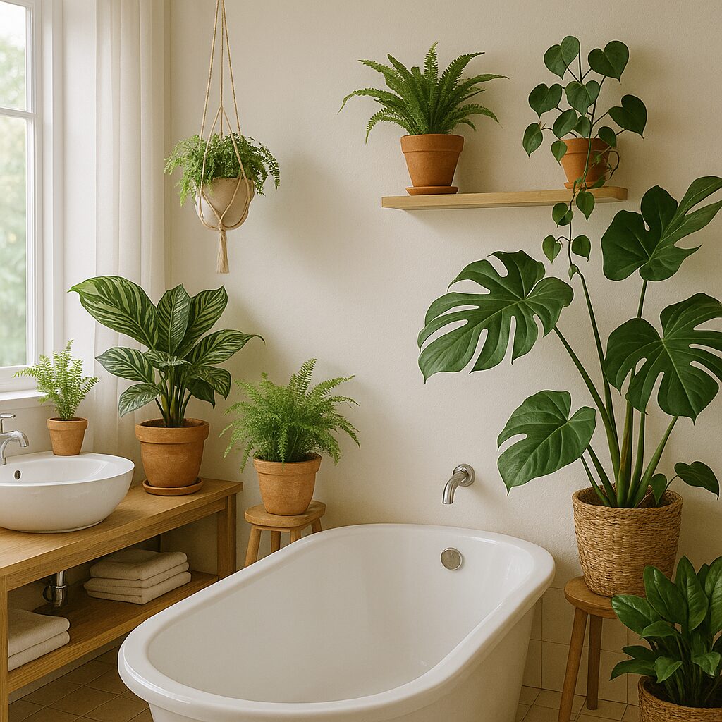 des plantes dans une salle de bain pour une ambiance détente